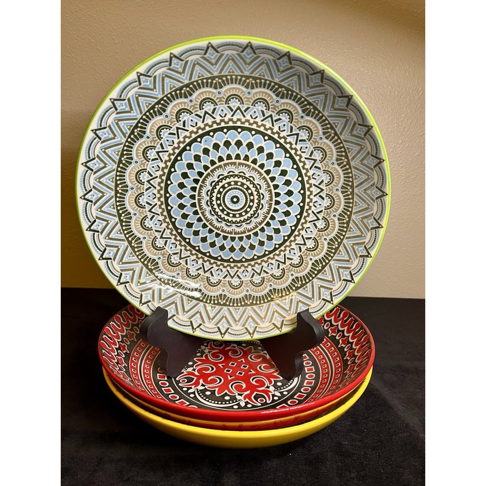 Mikasa Marrakesh 9.25" Serving Bowls Set of 3 Colorful Stoneware Mandala